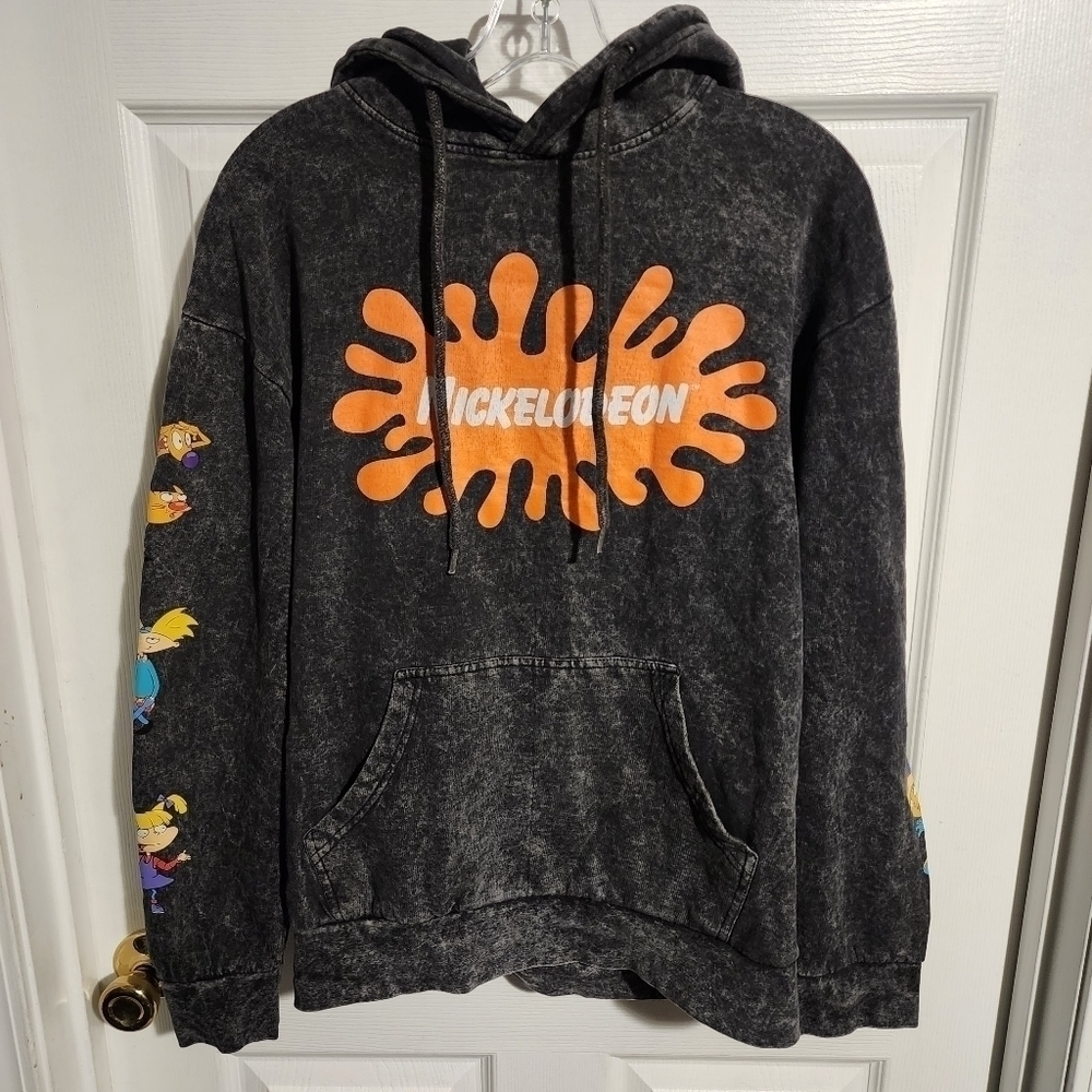 Nickelodeon Vintage Cartoon Hoodie Hooded Sweatshirt Women's Medium M Grey EUC